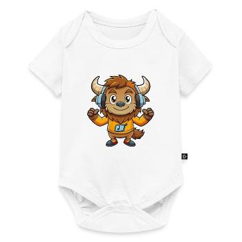 Bison Lustige Zeichentrickfigur Kopfhörer Musik - Baby Premium Kurzarmbody - Weiß - Vorne