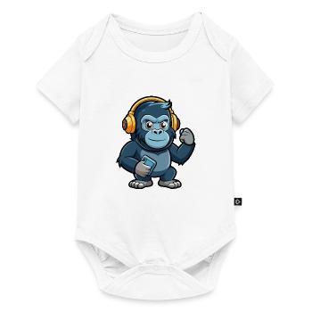 Gorilla Lustige Zeichentrickfigur Kopfhörer Musik - Baby Premium Kurzarmbody - Weiß - Vorne