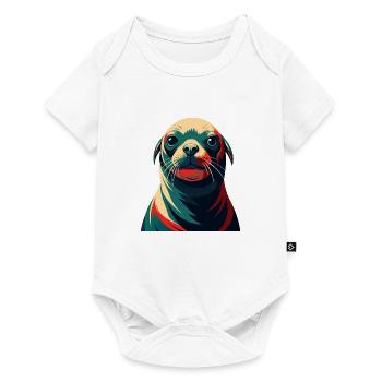phoque dessin animé personnage animal de compagnie coloré - Body à manches courtes Premium Bébé - blanc - Devant