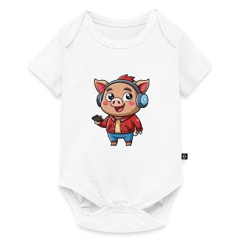 Cochon Drôle Dessin Animé Personnage Casque Musique - Body à manches courtes Premium Bébé - blanc - Devant