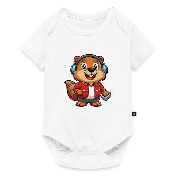 Beaver Funny Cartoon Character Headphone Music - Baby Premium short-sleeve bodysuit - white - Front