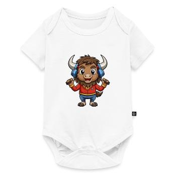 Bison Lustige Zeichentrickfigur Kopfhörer Musik - Baby Premium Kurzarmbody - Weiß - Vorne