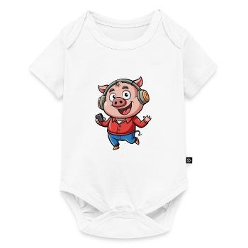Pig Funny Cartoon Character Headphone Music - Baby Premium short-sleeve bodysuit - white - Front