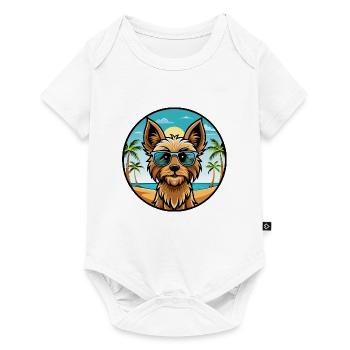 Silky Terrier Hund Rasse Cartoon Sonnenbrille Strand - Baby Premium Kurzarmbody - Weiß - Vorne