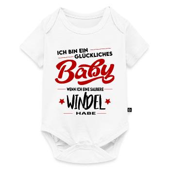 Glückliches Baby Windel wechseln Hintern putzen - Baby Premium Kurzarmbody - Weiß - Vorne