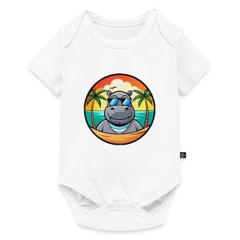 Nilpferd Lustige Cartoon Sommer Strand Sonnenbrille Cool - Baby Premium Kurzarmbody - Weiß - Vorne