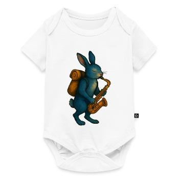 Lapin Bleu avec Saxophone - Body à manches courtes Premium Bébé - blanc - Devant