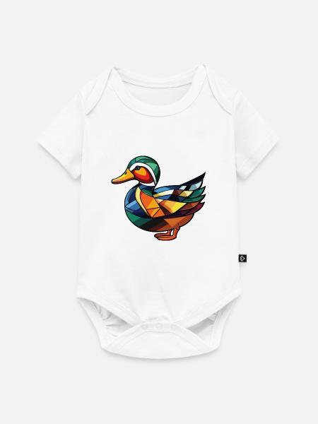 Mandarinenten-bunte Aquarell-Tierkarikatur - Baby Premium Kurzarmbody - Weiß