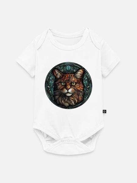 Manx Cat Breed Aquarellglas - Baby Premium Kurzarmbody - Weiß