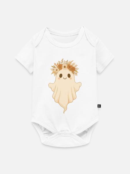 Boho Geist mit Blumenkranz – Süßes Halloween - Baby Premium Kurzarmbody - Weiß