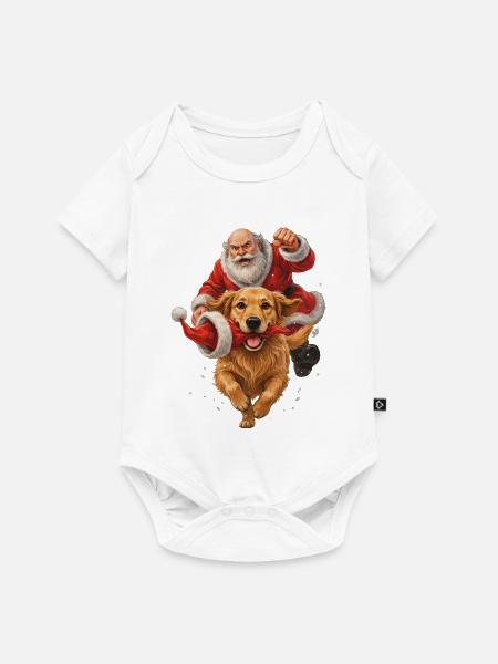 Golden Retriever klaut Weihnachtsmannmütze - Baby Premium Kurzarmbody - Weiß