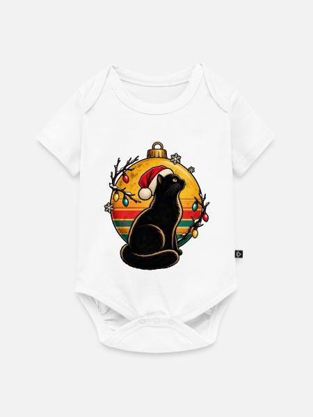 Schwarzer Kater im Weihnachtszauber - Baby Premium Kurzarmbody - Weiß