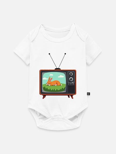 Retro Fernseher mit schlafendem Hasen - Baby Premium Kurzarmbody - Weiß