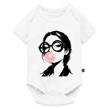 Portrait einer Frau Streetart mit rosa Kaugummi  - Baby Premium Kurzarmbody - Weiß - Vorne