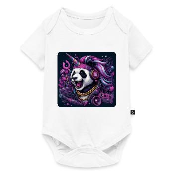 Panda mit Einhorn und Kopfhörern im Neonlook - Baby Premium Kurzarmbody - Weiß - Vorne