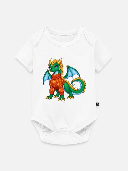 Süßes grünes Drachenmädchen im Herbstpullover - Baby Premium Kurzarmbody - Weiß