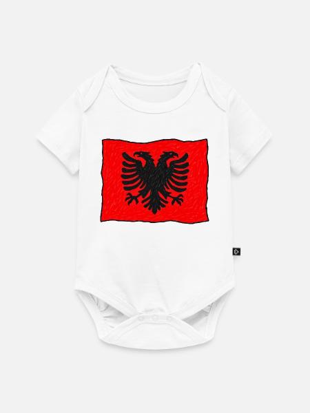 Albanische Flagge im Wind – Handgezeichnet - Baby Premium Kurzarmbody - Weiß