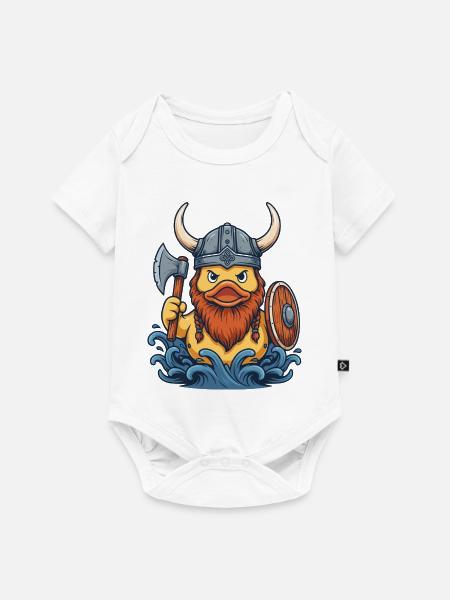 Viking-Ente mit Axt und Wellen - Baby Premium Kurzarmbody - Weiß