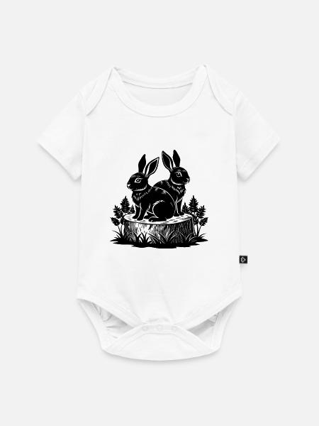 Babykaninchen auf Baumstumpf - Baby Premium Kurzarmbody - Weiß