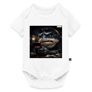 Hai_mit_Handy-_Akku1- - Baby Premium Kurzarmbody - Weiß - Vorne