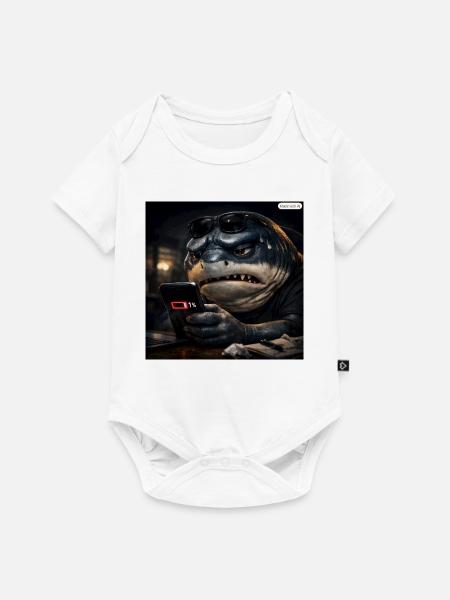 Hai_mit_Handy-_Akku1- - Baby Premium Kurzarmbody - Weiß