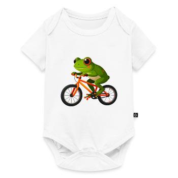 Grüner Frosch Fahrrad Orange Comic Kinder T-Shirt - Baby Premium Kurzarmbody - Weiß - Vorne