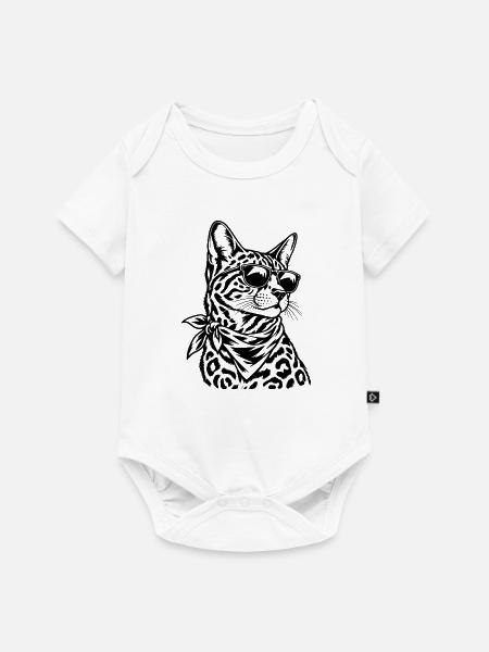 Bengalkatze – Cooler Biker mit Sonnenbrille - Baby Premium Kurzarmbody - Weiß