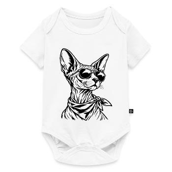Sphynx Katze – Cooler Biker mit Sonnenbrille - Baby Premium Kurzarmbody - Weiß - Vorne