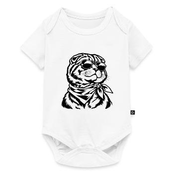 Scottish Fold Katze – Sonnenbrille und Bandana - Baby Premium Kurzarmbody - Weiß - Vorne