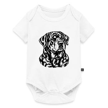 Rottweiler – Schwarz Weiß Hundeporträt Gravur - Baby Premium Kurzarmbody - Weiß - Vorne