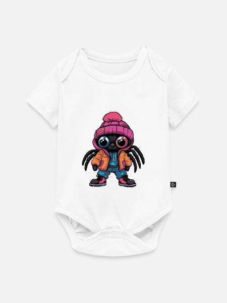Spinne mit Winterjacke und pinker Mütze - Baby Premium Kurzarmbody - Weiß