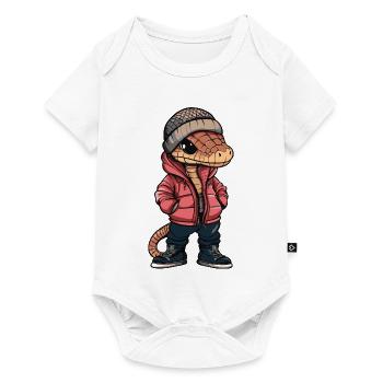 Schlange mit Winterjacke und Mütze - Baby Premium Kurzarmbody - Weiß - Vorne