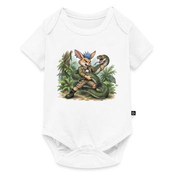 Bunny Punk Junglejäger Hase mit Dämonschlange - Baby Premium Kurzarmbody - Weiß - Vorne