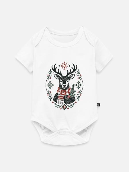 Winterhirsch mit Schneeflocken nordisches Design - Baby Premium Kurzarmbody - Weiß