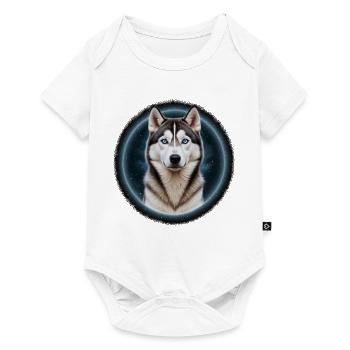 Nachthimmel Husky Porträt - Baby Premium Kurzarmbody - Weiß - Vorne