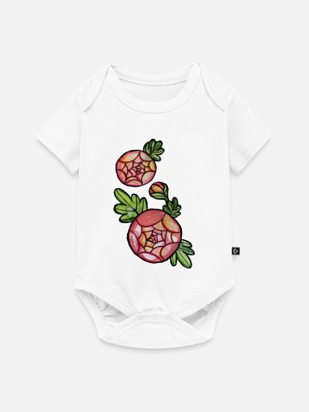Crimson Spiderweb Blumenmosaik - Baby Premium Kurzarmbody - Weiß