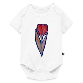 Kobalt-umrandete Aquarelltulpe - Baby Premium Kurzarmbody - Weiß - Vorne