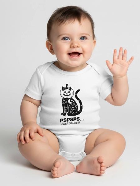 Pspsps oder Saures – Schwarze Katze Halloween - Baby Premium Kurzarmbody - Weiß - Vorne