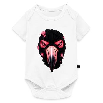 Flamingo mit Sturmhaube – Frecher Streetstyle - Baby Premium Kurzarmbody - Weiß - Vorne