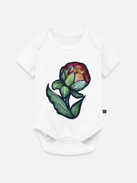 Aquarell Pfingstrosenblüte - Baby Premium Kurzarmbody - Weiß