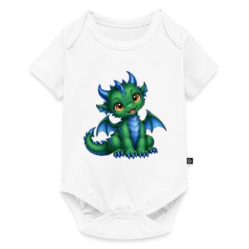 Süßes grünes Drachenbaby mit blauen Hörnern - Baby Premium Kurzarmbody - Weiß - Vorne