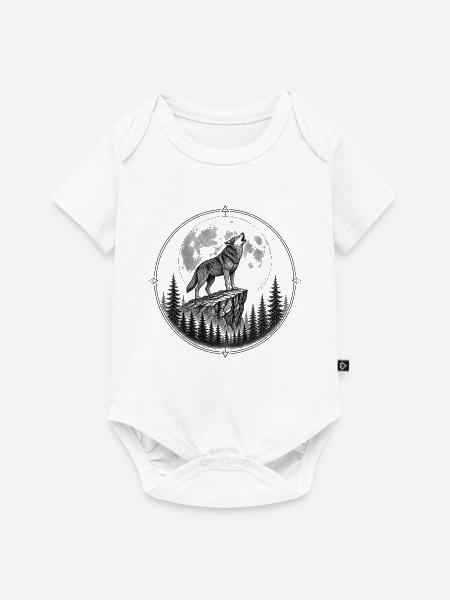 Wolf im Dunkelwald Emblem - Baby Premium Kurzarmbody - Weiß