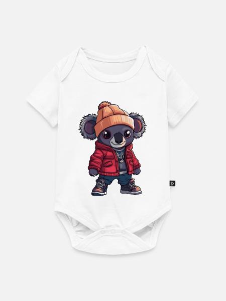 Koala mit Winterjacke und Mütze - Baby Premium Kurzarmbody - Weiß