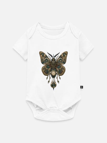 Steampunk Schmetterling – Uhr Mechanik Kunst - Baby Premium Kurzarmbody - Weiß