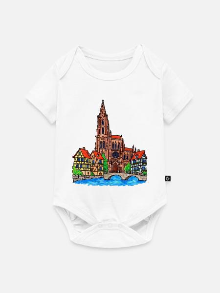 Straßburg Skyline im Wachsmalstil - Baby Premium Kurzarmbody - Weiß