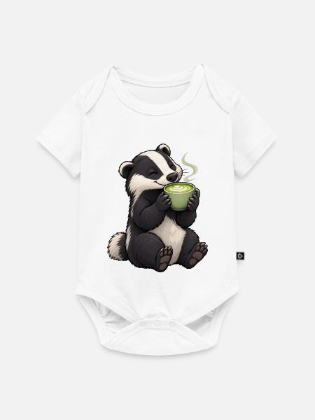 Dachs mit Matcha Latte - Baby Premium Kurzarmbody - Weiß