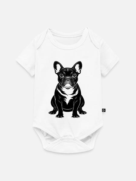 Französischer Bulldoggensitz - Baby Premium Kurzarmbody - Weiß