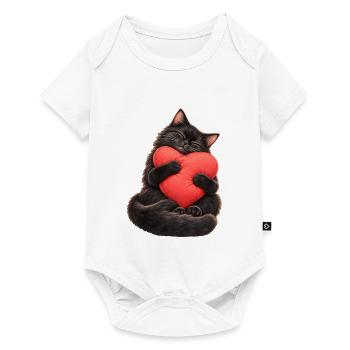 Schwarze Katze mit Herzkissen – Liebe auf Pfoten - Baby Premium Kurzarmbody - Weiß - Vorne