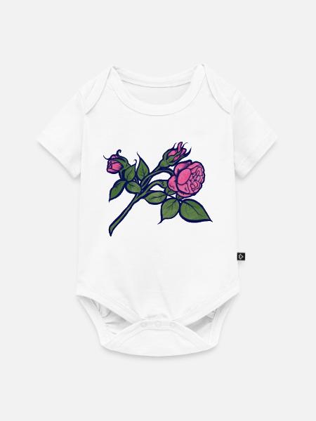 Rosa Rose mit neonblauer Kontur - Baby Premium Kurzarmbody - Weiß