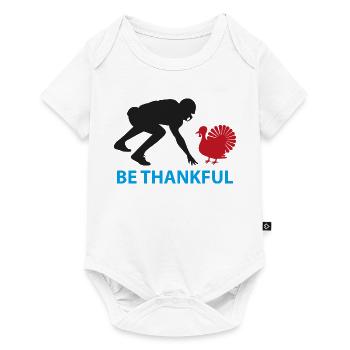 Sei dankbar, Truthahn-Silhouette - Baby Premium Kurzarmbody - Weiß - Vorne